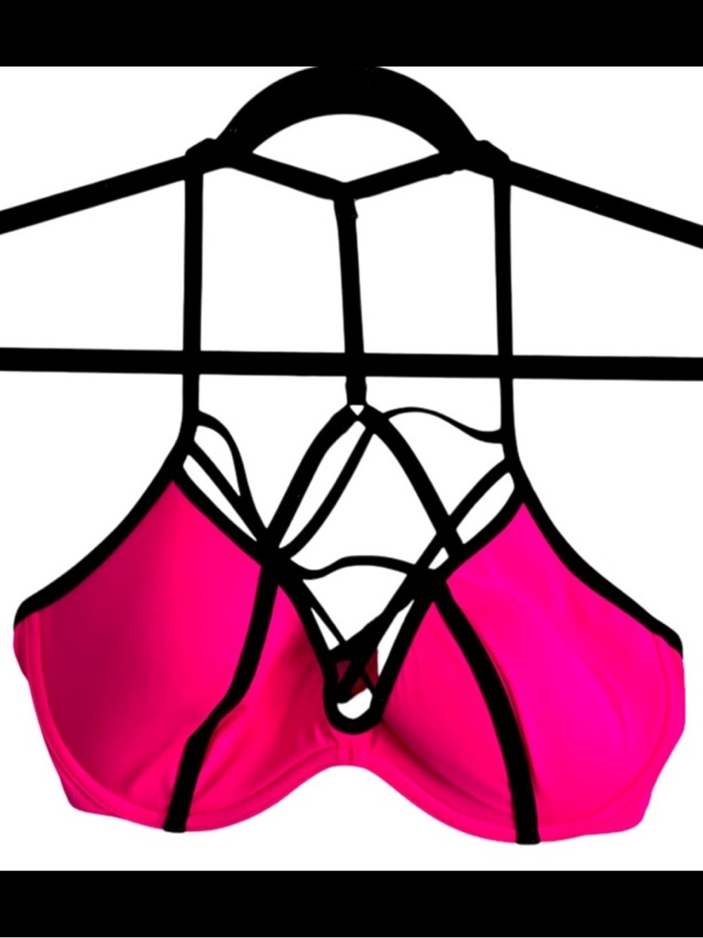 PINK Victoria’s Secret Fluorescent Pink & Black Bikini Top